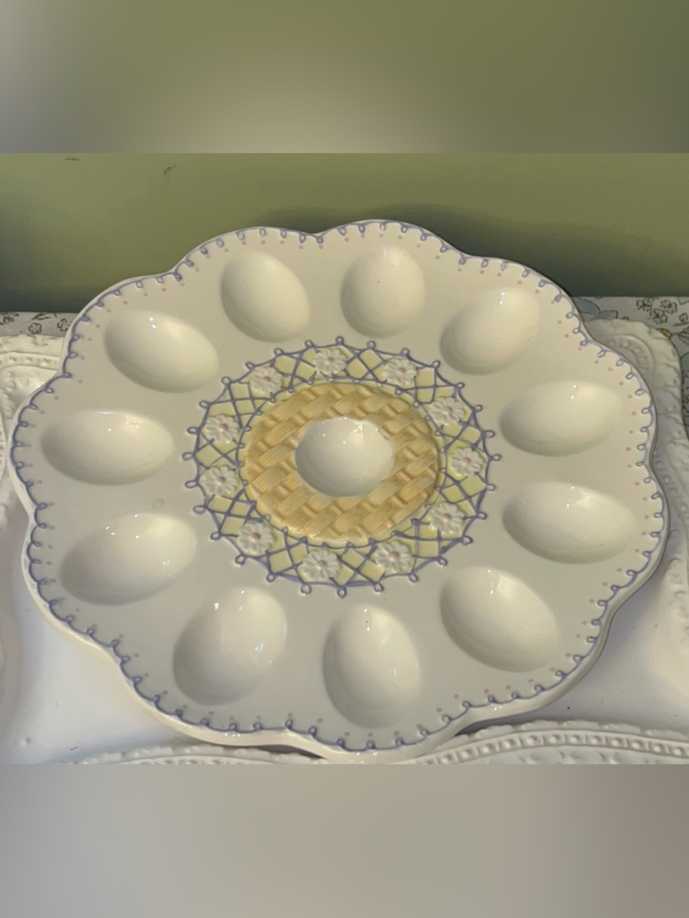 Cottagecore-style ceramic egg platter/deviled egg tray